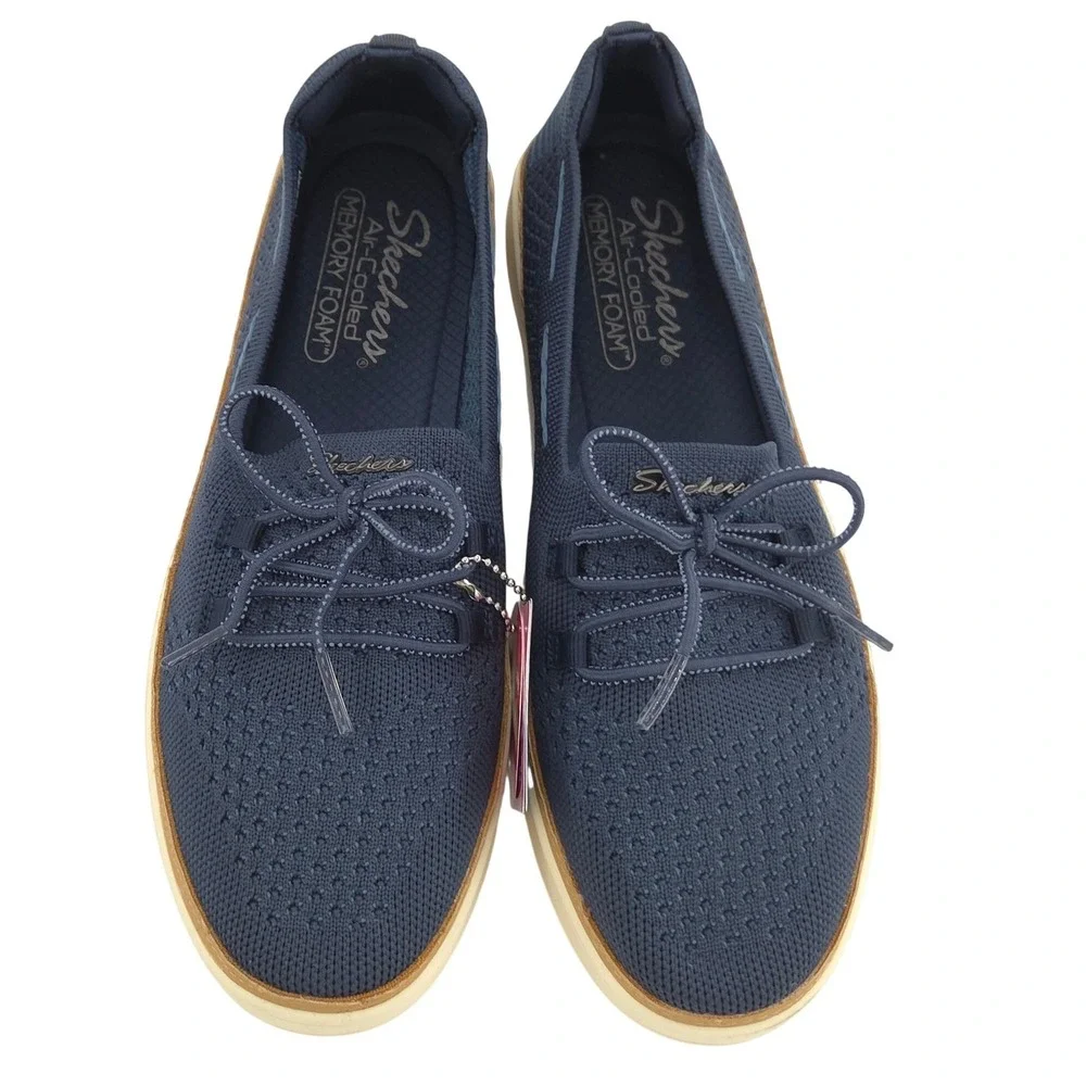 Skechers Coastal Drive Sneakers Womens 9.5 Blue Boat Shoe Knit Memory Foam NEW